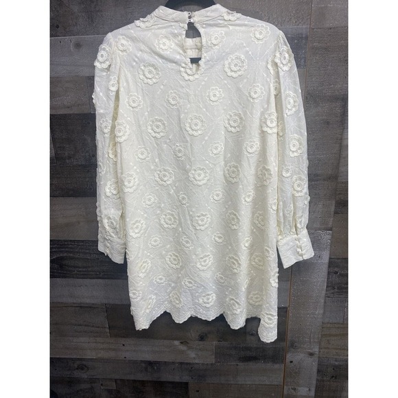 Storia Large Daisy Embroidered Mini Dress Ivory Beautiful SZ Large - Picture 6 of 8